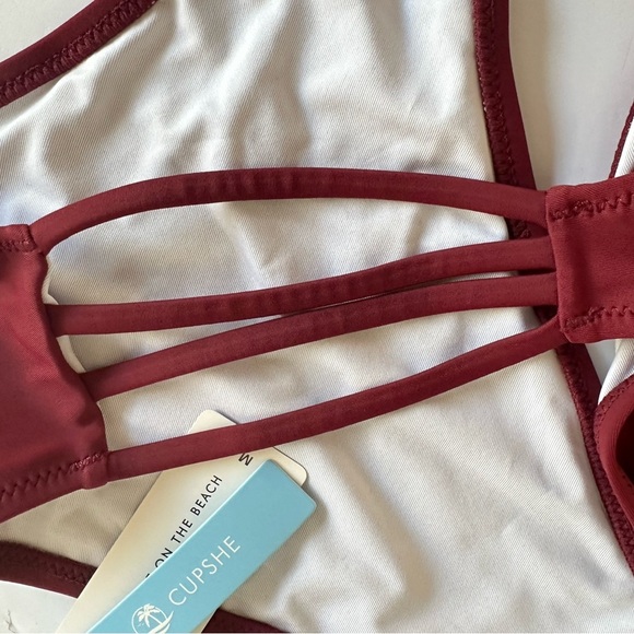 Cupshe‎ Strappy Halter Bikini & Bottom Swimwear M Burgundy Beachy Resort - Picture 6 of 13
